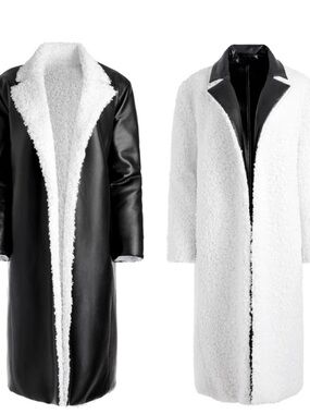 Alice and Olivia Reversible Black and White Faux Shearling Long Coat